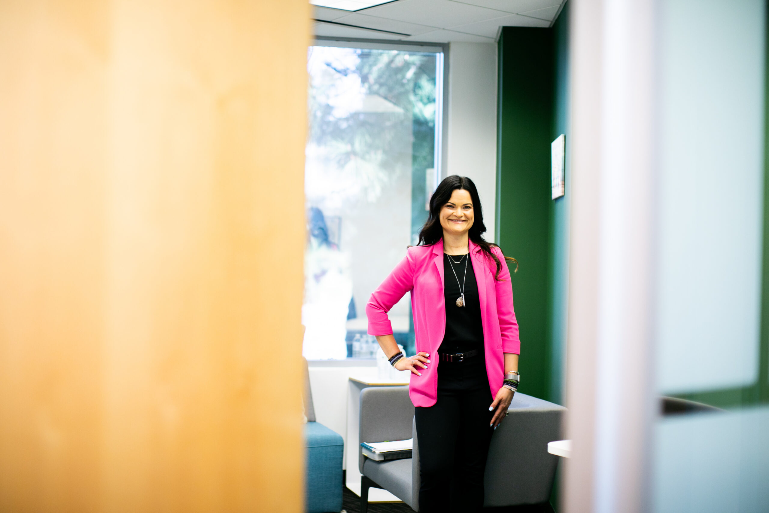 Leticia Oliveira in her San Diego hypnotherapy office